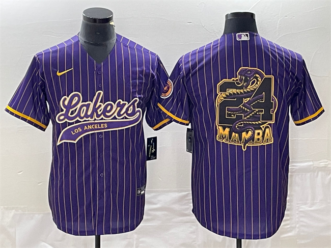 Men's Los Angeles Lakers Purple #24 Mamba Big Logo Cool Base Stitched Baseball Jersey